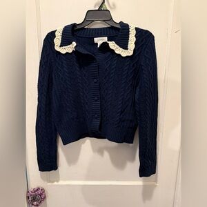 NWT Jessica Simpson Navy Blue Sweater with Cream Collar
